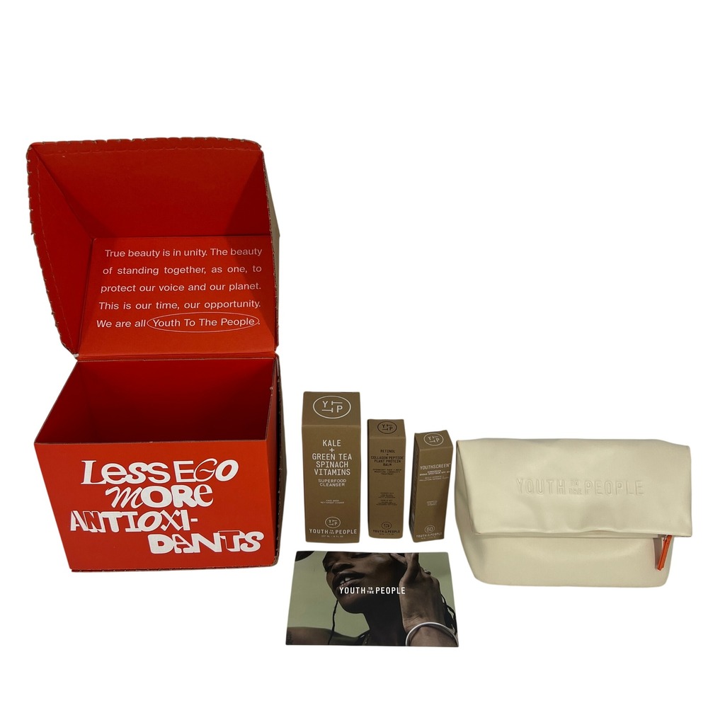 Youth To The People PR Box Superfood Cleanser Retinol Balm SPF 60 Skincare Bag